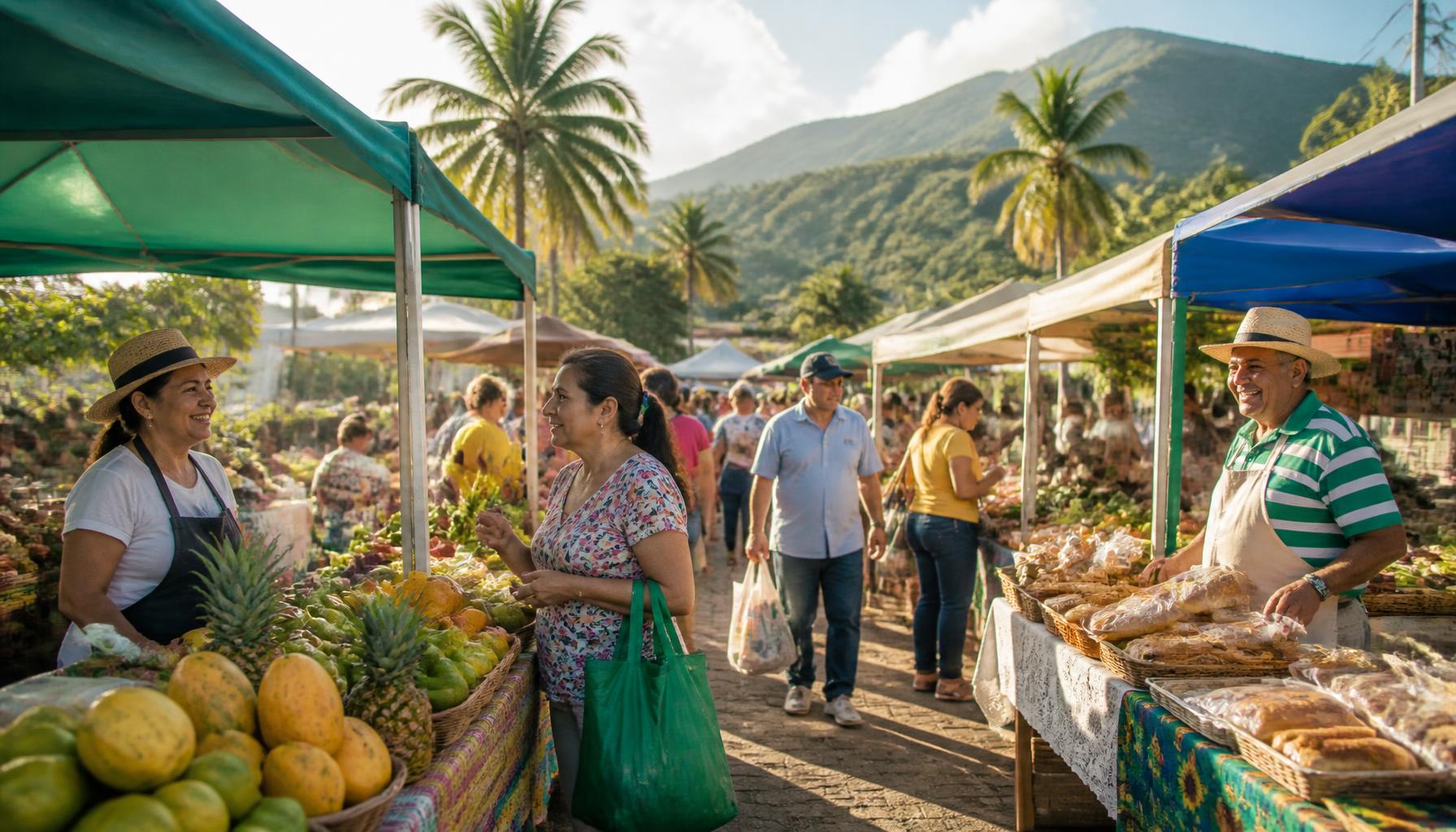 Mercado local del Valle del Cauca lleno de personas, productos y esperanza